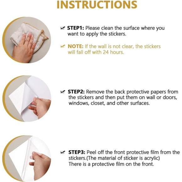 Wall Stickers,24PCS Gold Wall Decor Removable Mirror Stickers DIY Acrylic Mirror - Picture 6 of 6